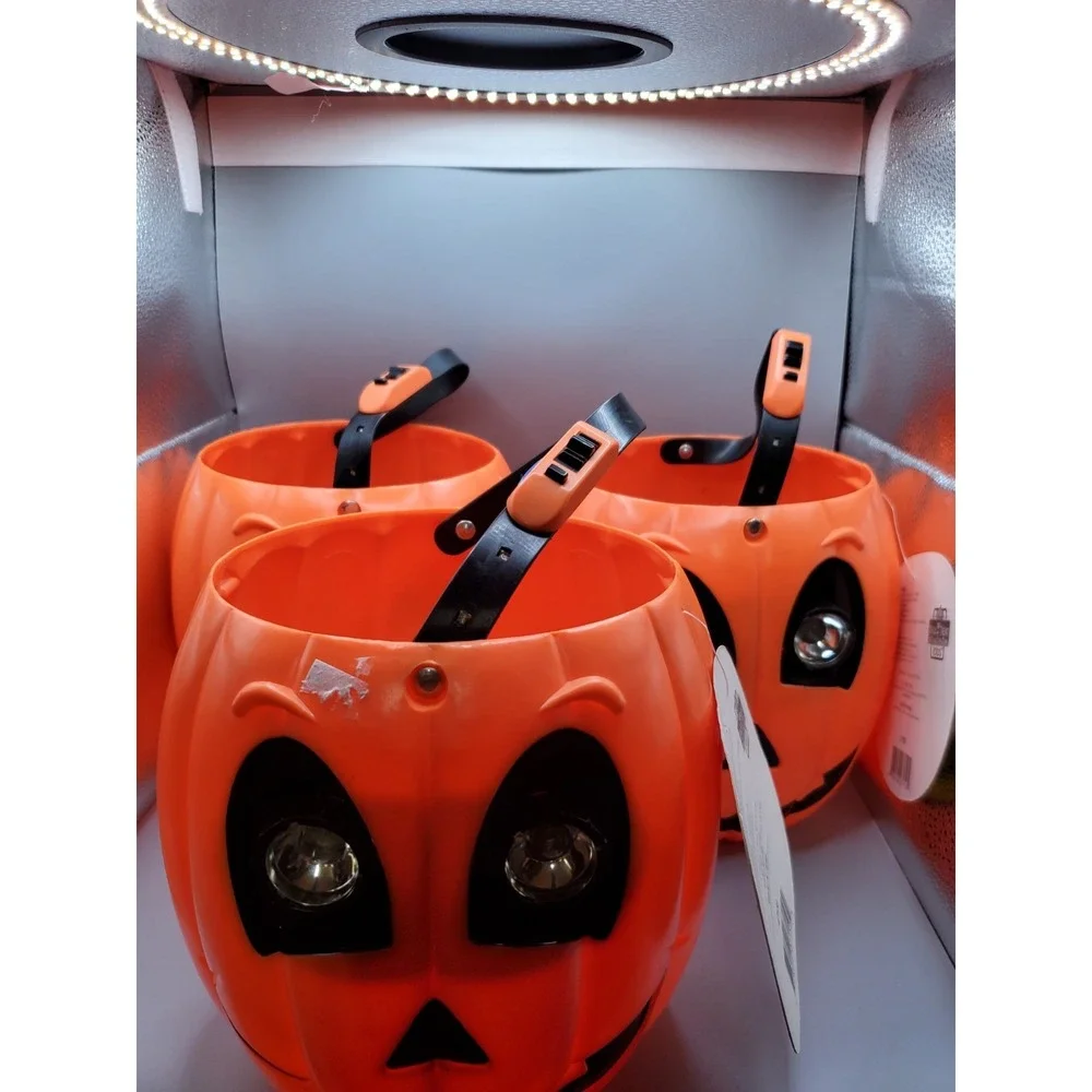 Monicore '98 Jack-O-Lantern Pumpkin Trick Treat Bucket W/Light Up Eyes~Works